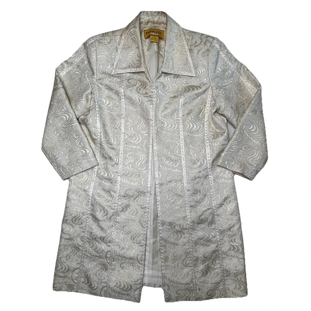 Psalm CIV Brocade Coat Womens‎ 14W Long Formal Jacket Paisley Champagne